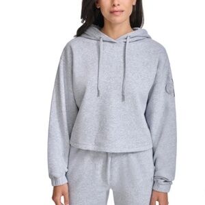 Calvin Klein Cropped Terry Hoodie – Rare Sleeve Monogram Gray